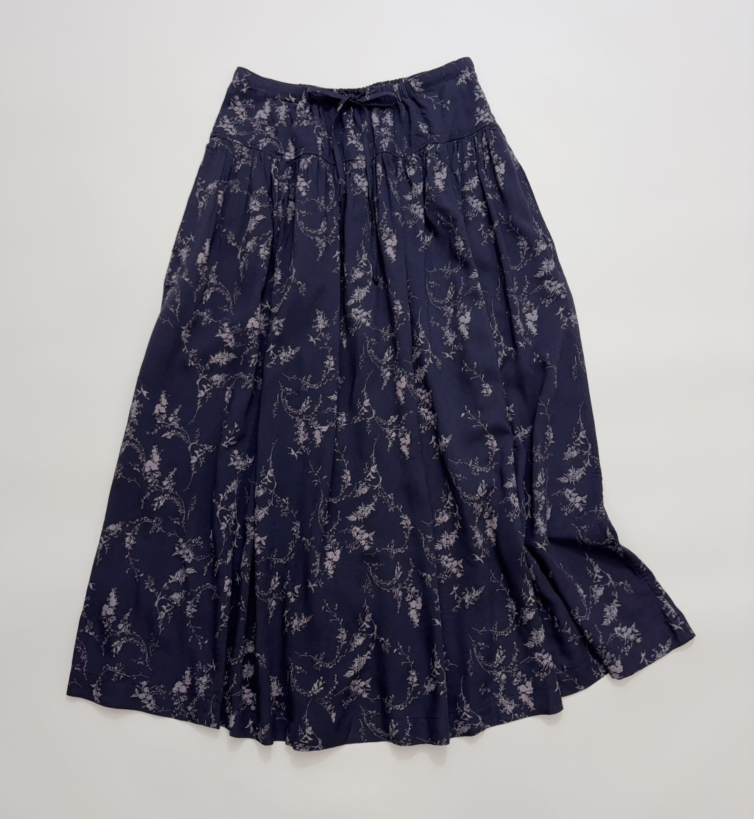 45R Japanese Style Vintage Floral Print Elastic Pleated Skirt