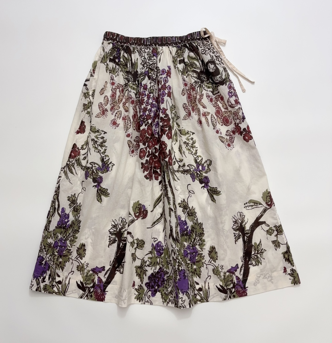 45R Japanese Style Vintage Floral Print Elastic Pleated Skirt