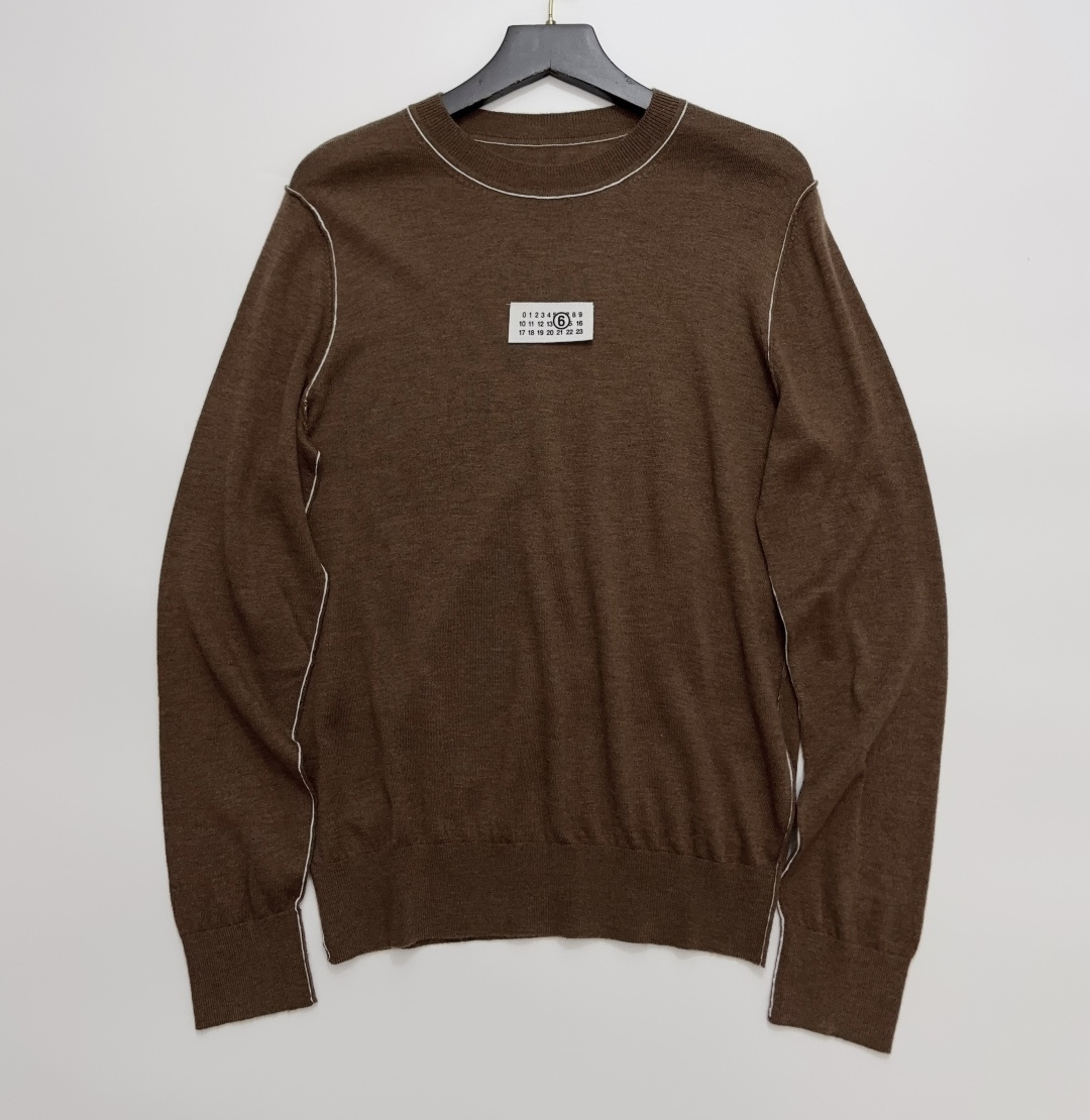MM6 Maison Margiela Simple Numeric Logo Tag Round Neck Long Sleeve Knit Sweater