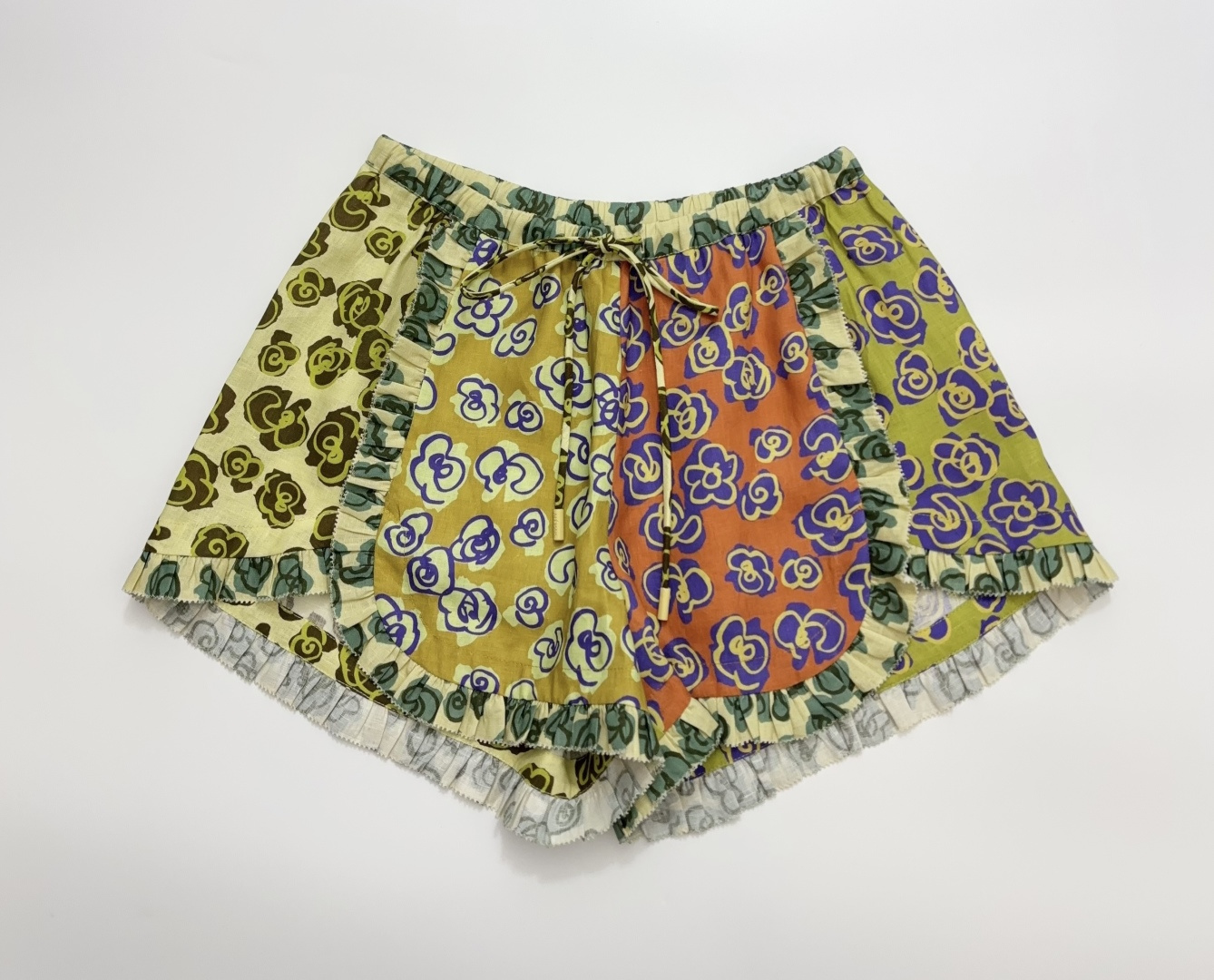 Alémais Patty Retro Print Linen High-Waist Shorts