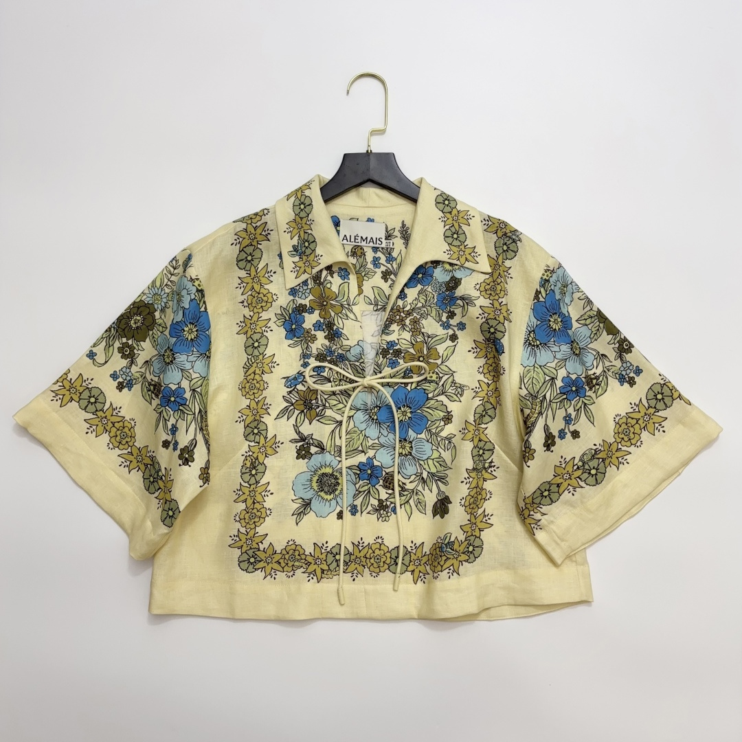 Alémais Sofia Floral Print Linen Cropped Shirt