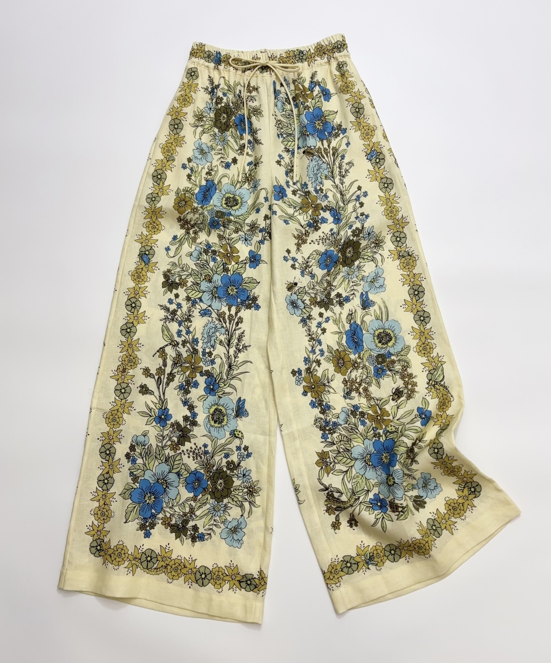 Alémais Sofia Floral Linen Wide-Leg Casual Pants