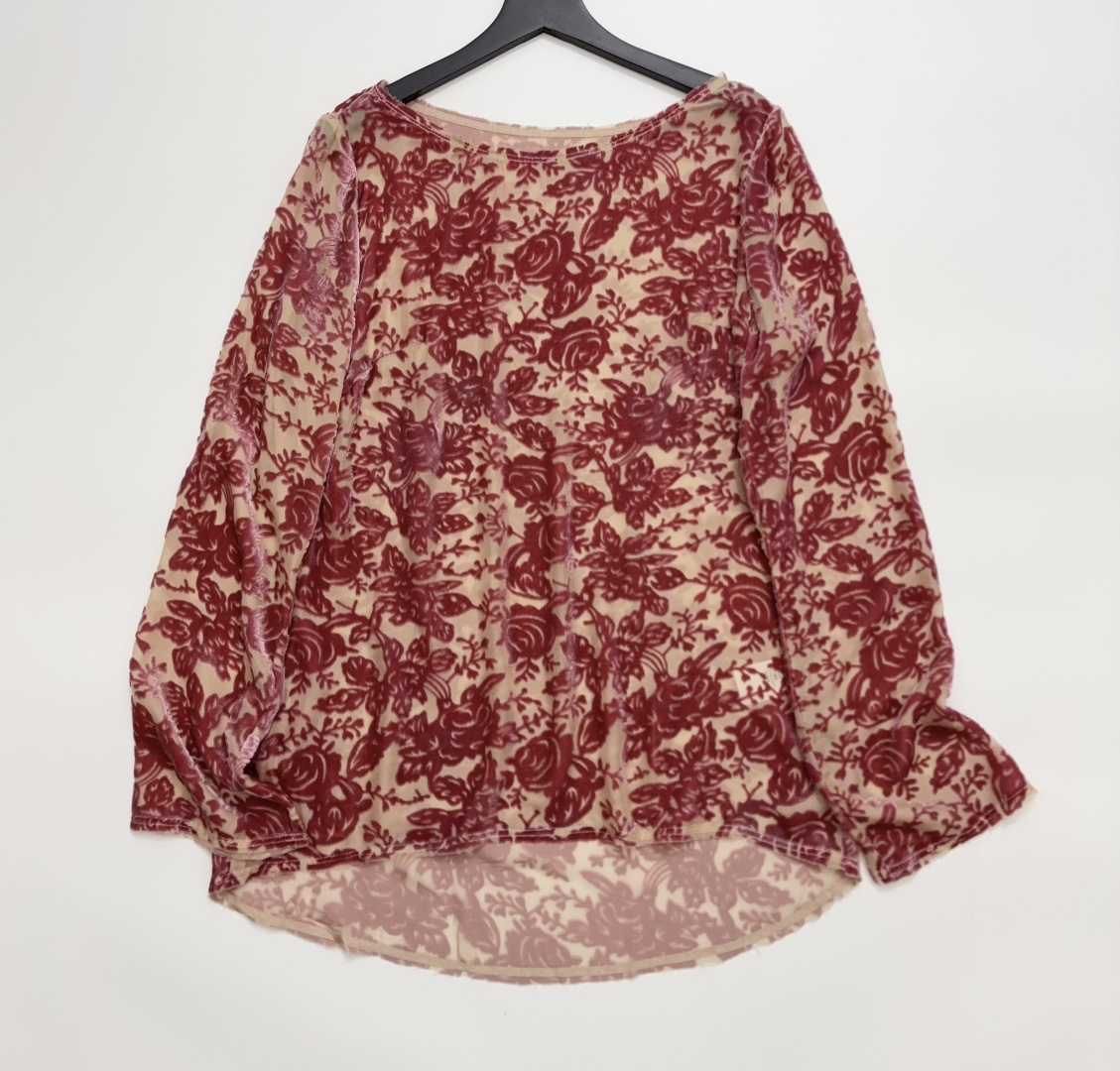 Retro Silk Velvet Burnout Off-Shoulder Long Sleeve Top