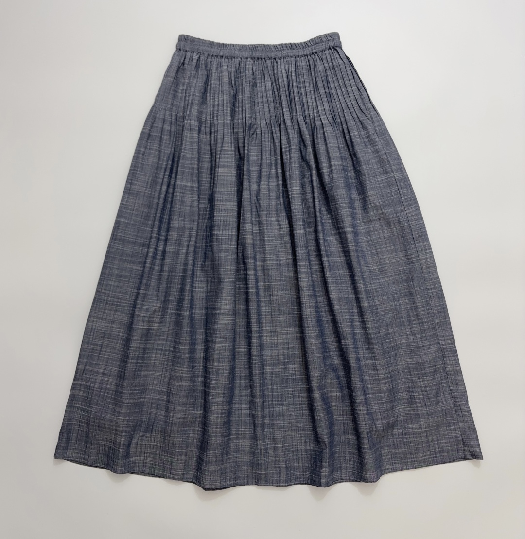 Elegant Pleated Design Elastic Waist Stripe Skirt