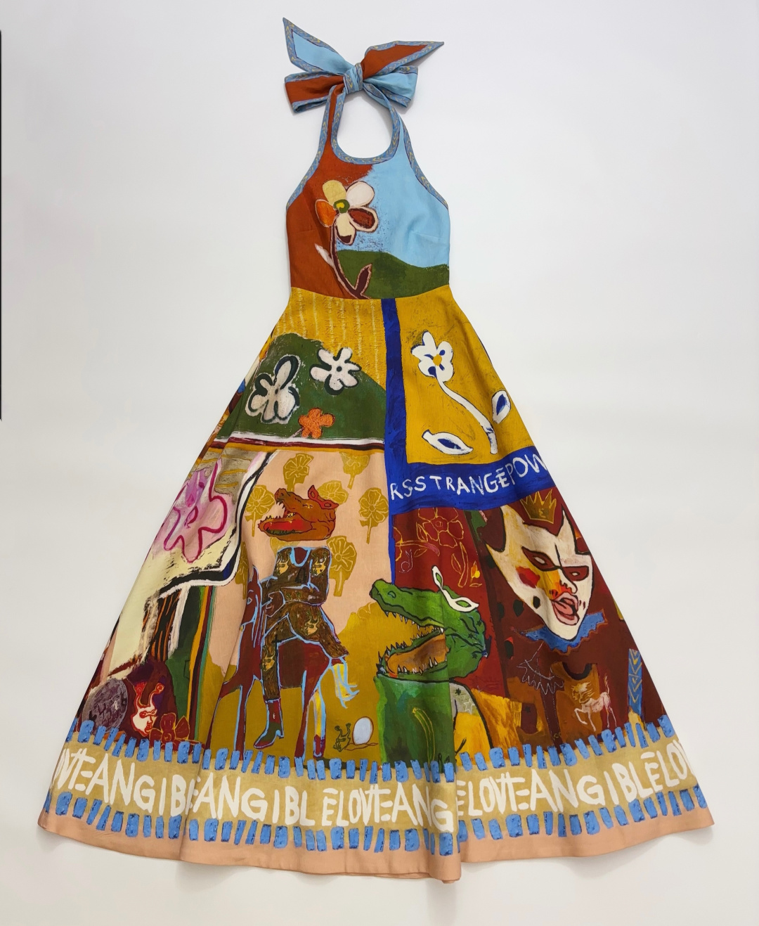 Alémais Viscose Linen Hand-Painted Halterneck Dress