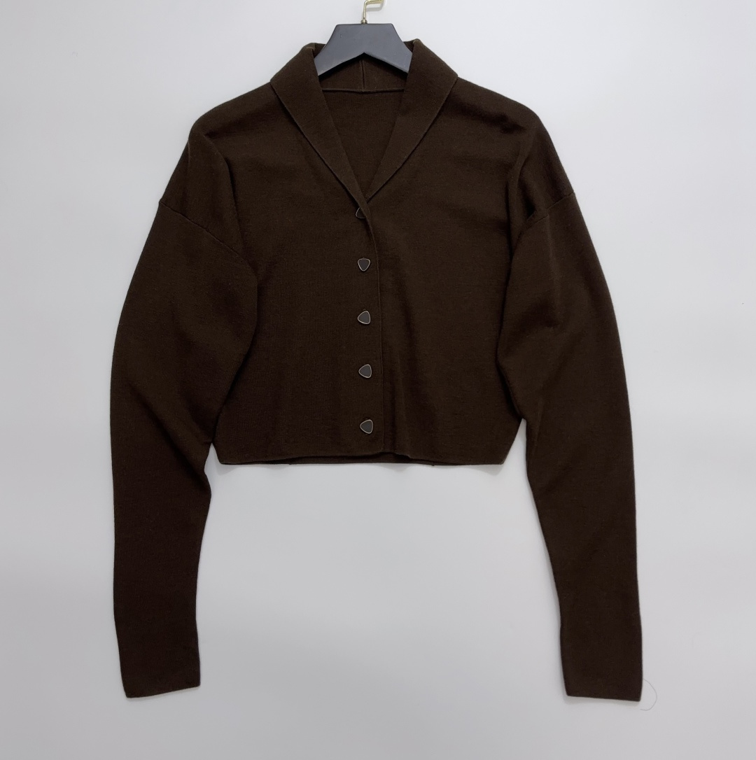 Loro Piana Brown Short Wool Cashmere Silk Blend Knit Jacket
