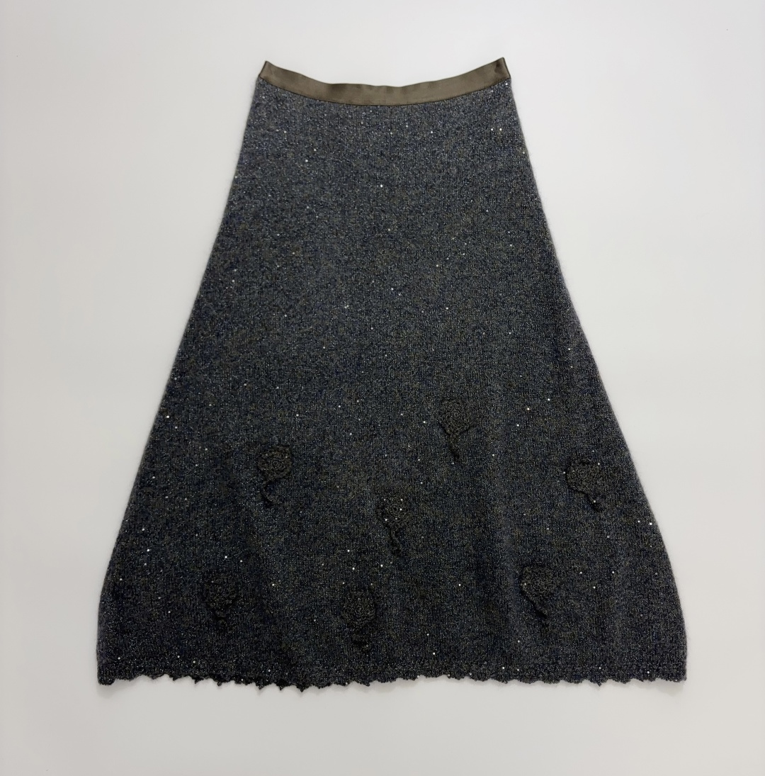 Hand-Crocheted A-Line Skirt with Sequin Embellishment