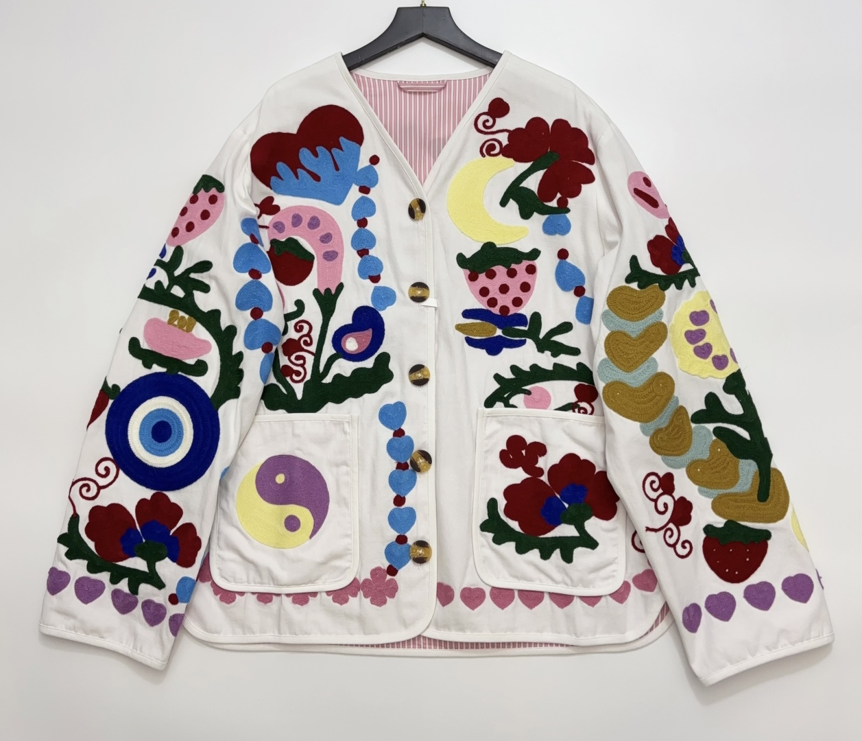 Velvet Patchwork 3D Embroidered Oversized Striped Lined Jacket