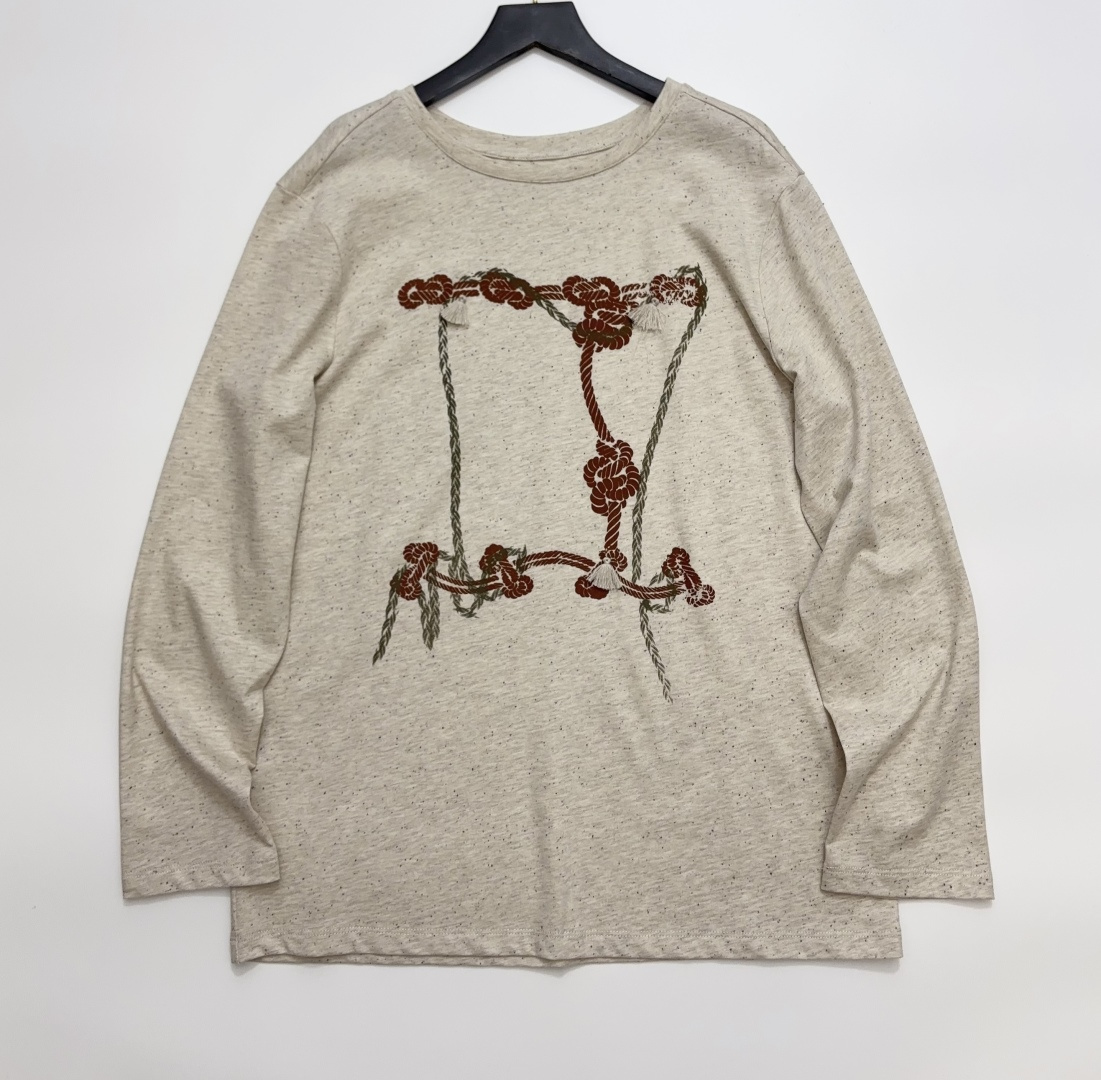 Tencel Wool Blend Vintage Speckle Rope Knot Print Long-Sleeve T-Shirt