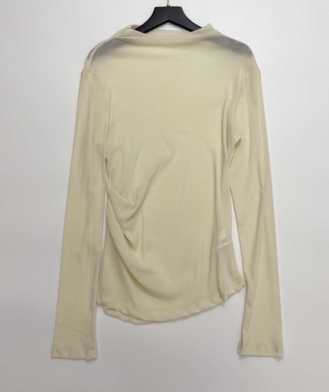 le17septembre Vintage Pleated Waist Semi-Sheer Velvet High-Neck Long Sleeve T-Shirt