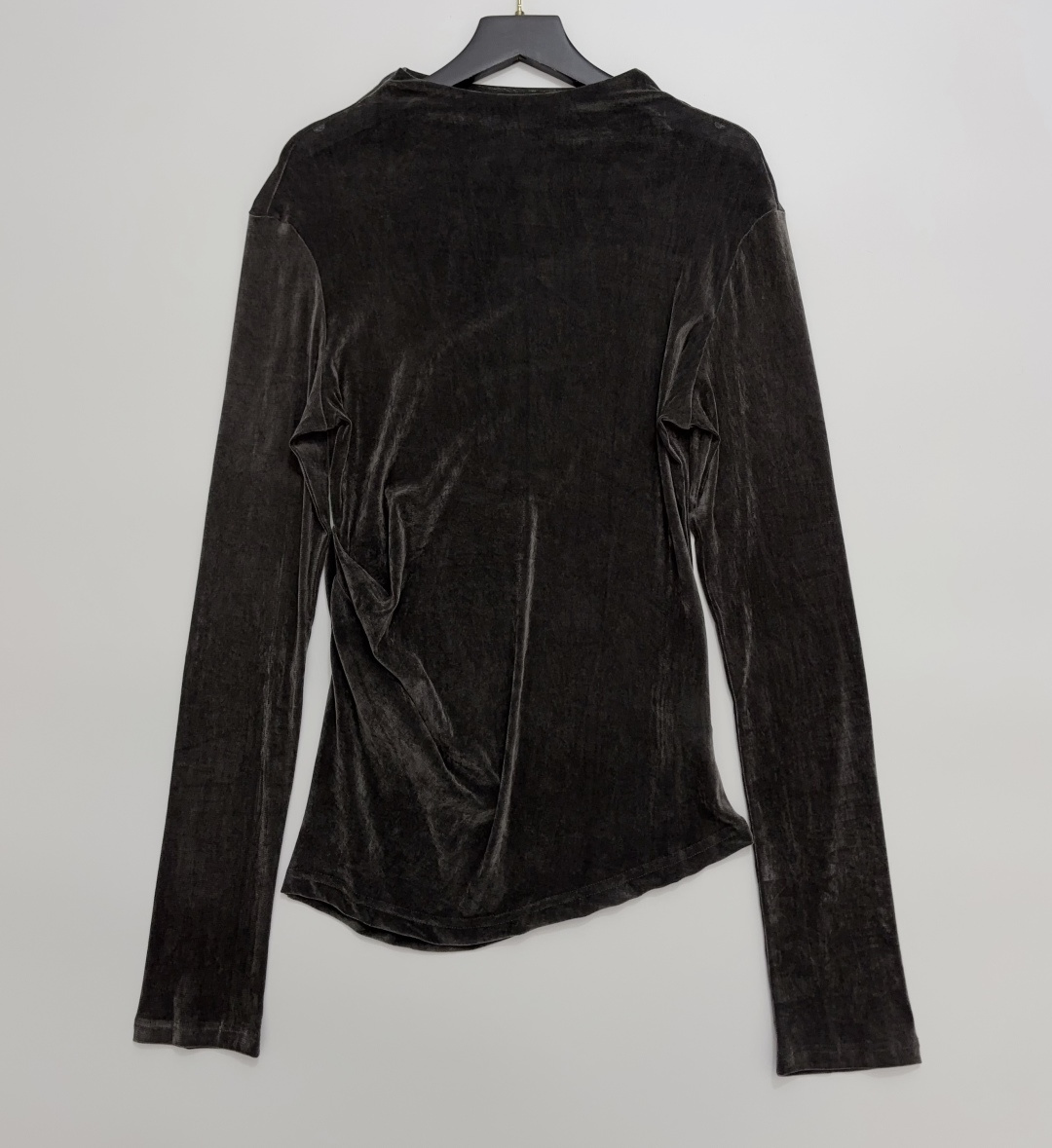 le17septembre Vintage Pleated Waist Translucent Thin Velvet Mock Neck Long Sleeve T-Shirt
