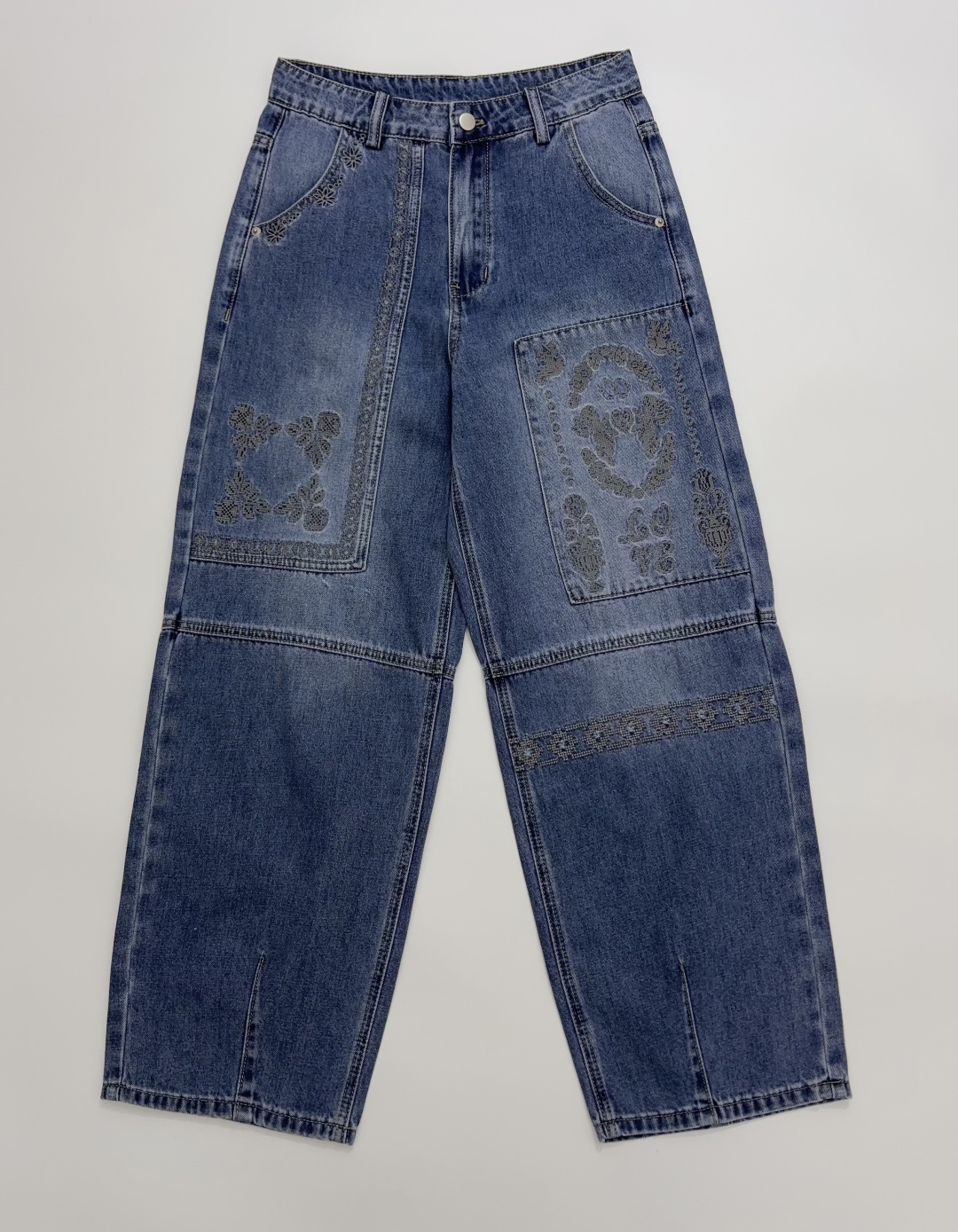 RAW STONE Blue Embroidered Cotton-Linen Washed Light Blue Cropped Jeans