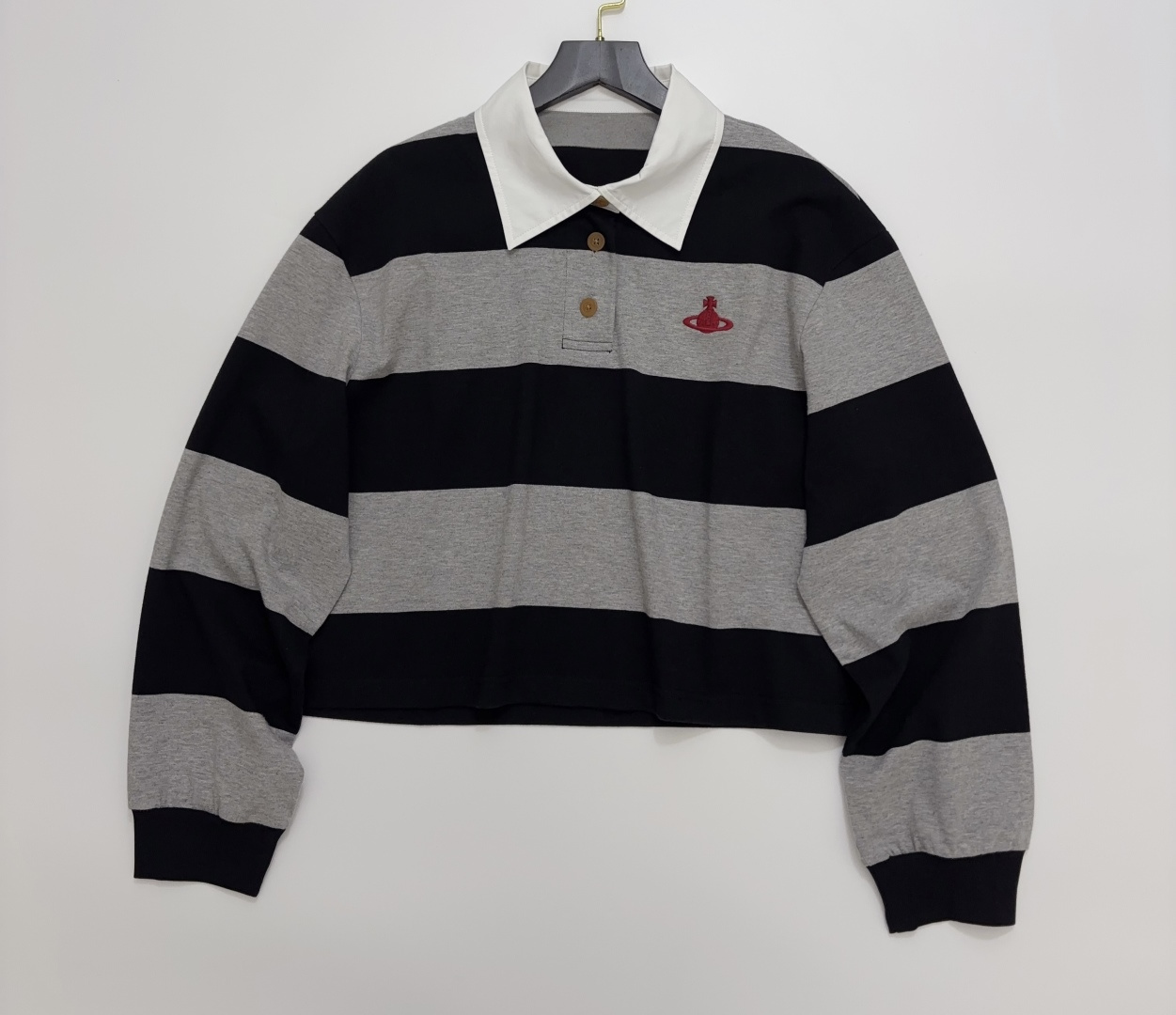 Vivienne Westwood Orb Embroidered Polo Collar Striped Color-Block Top
