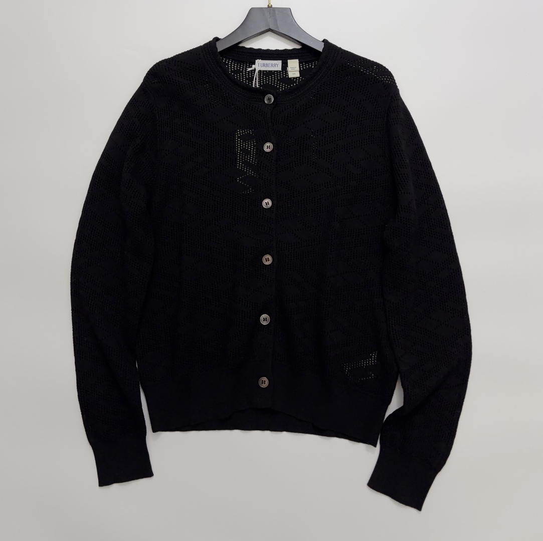 Burberry Lightweight Sheer Black Jacquard Knit Cardigan