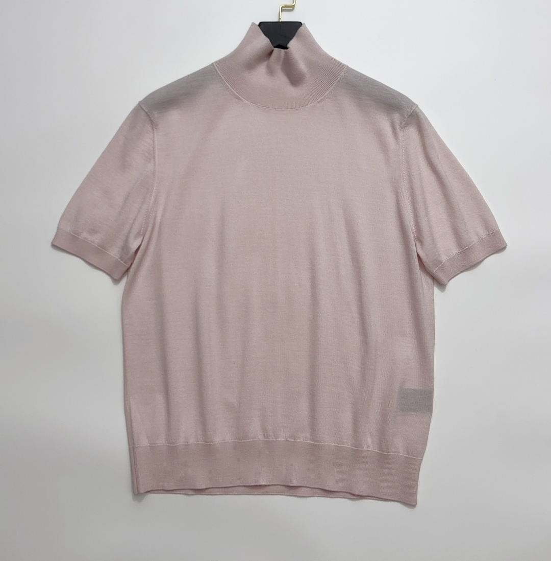 Loro Piana Early Autumn Wool Silk Blend Lightweight Sheer High-Neck Knit Top