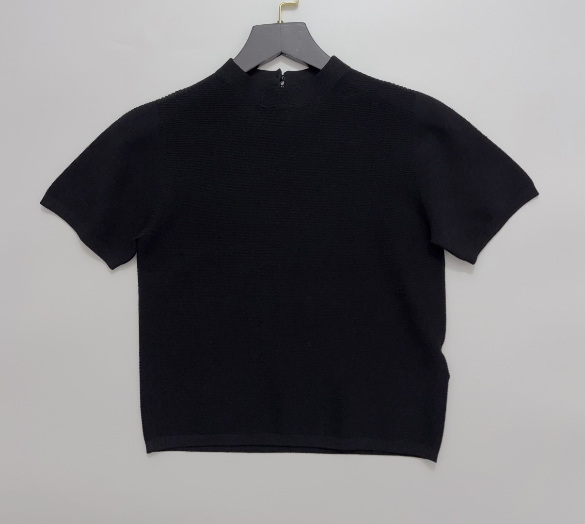 Ralph Lauren Purple Label Purple Label Slim Lyocell Blend Mock Neck Short Sleeve Knit Top with Back Collar Button