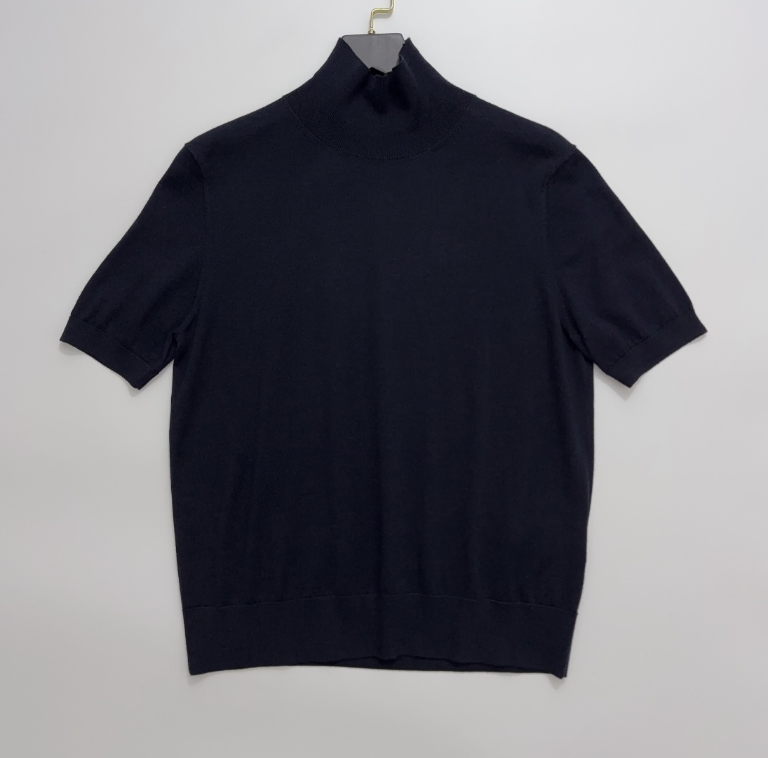 Loro Piana Early Autumn Wool Silk Blend Lightweight Sheer High-Neck Knit Top