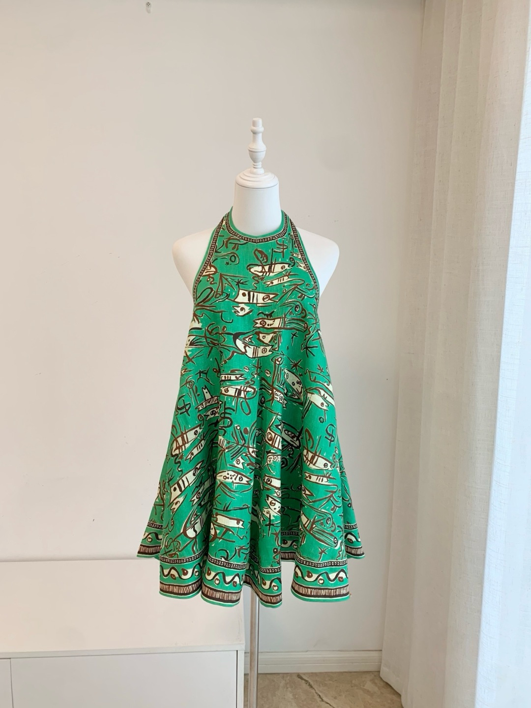 Alémais Vintage Graffiti Fish Print Halterneck A-Line Mini Dress