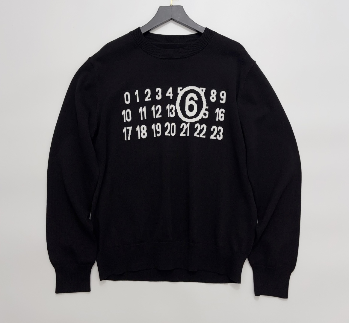 MM6 Maison Margiela MM6 Letter Round Neck Long Sleeve Knitted Pullover Sweater