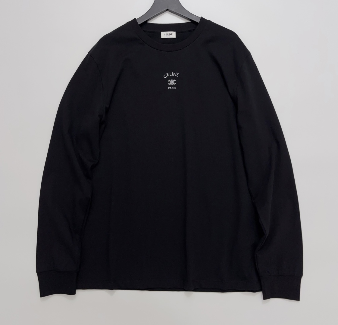 Celine Embroidered Simple Round Neck Long Sleeve T-Shirt Top