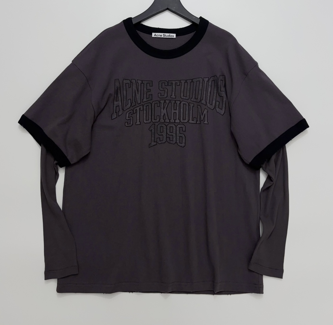 Acne Studios Simple Letter Loose Faux Two-Piece T-Shirt Top