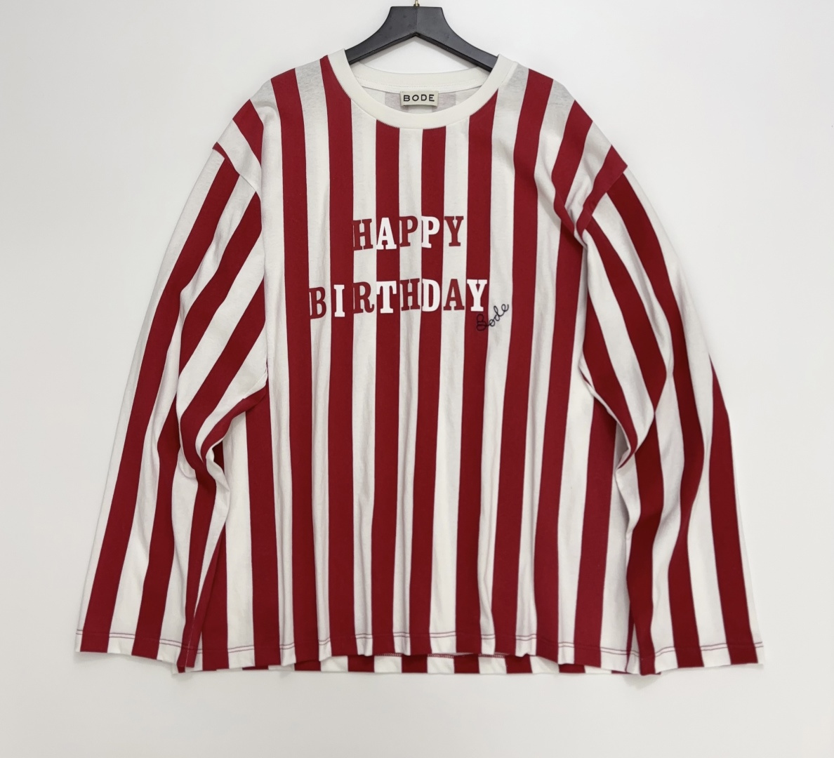 Bode Red and White Stripe Round Neck Loose Long Sleeve T-Shirt
