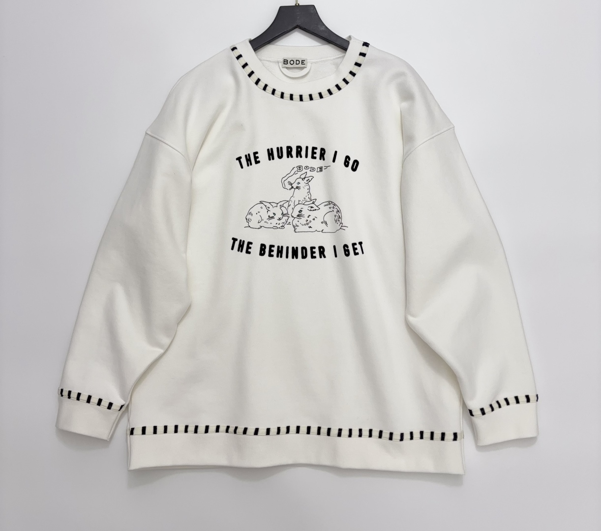 BODE Alice Rabbit Hand-Painted Print Cotton Round Neck Sweatshirt