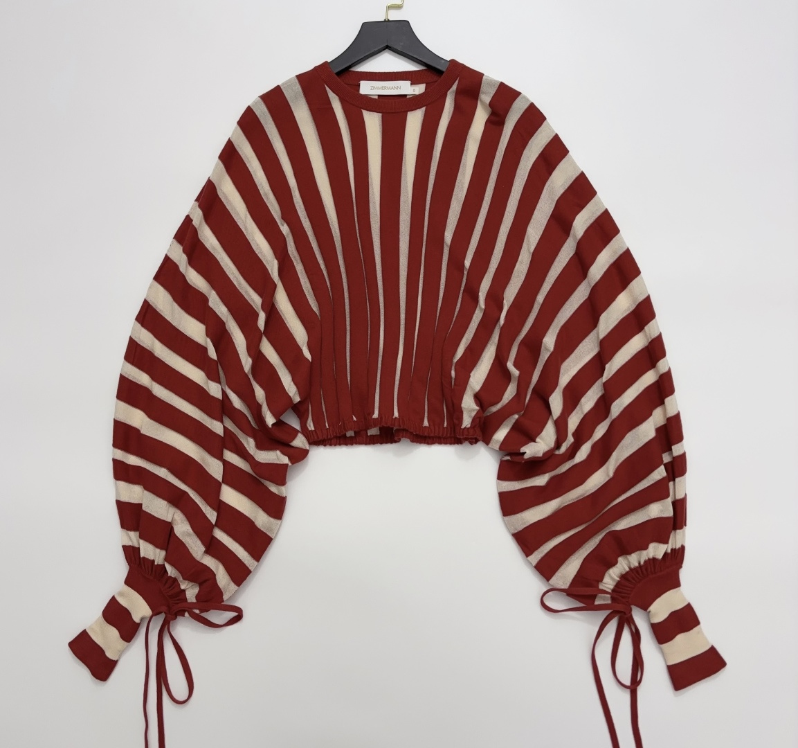 Zimmermann Rebellion Striped Long Sleeve Knit Short Top