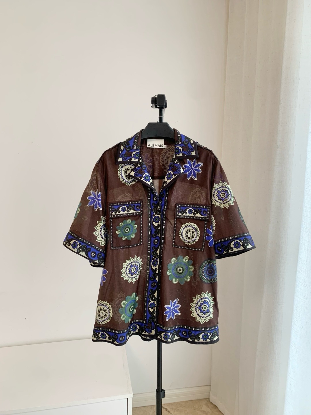 Alémais Retro Ethnic Floral Print Loose Short Sleeve Shirt