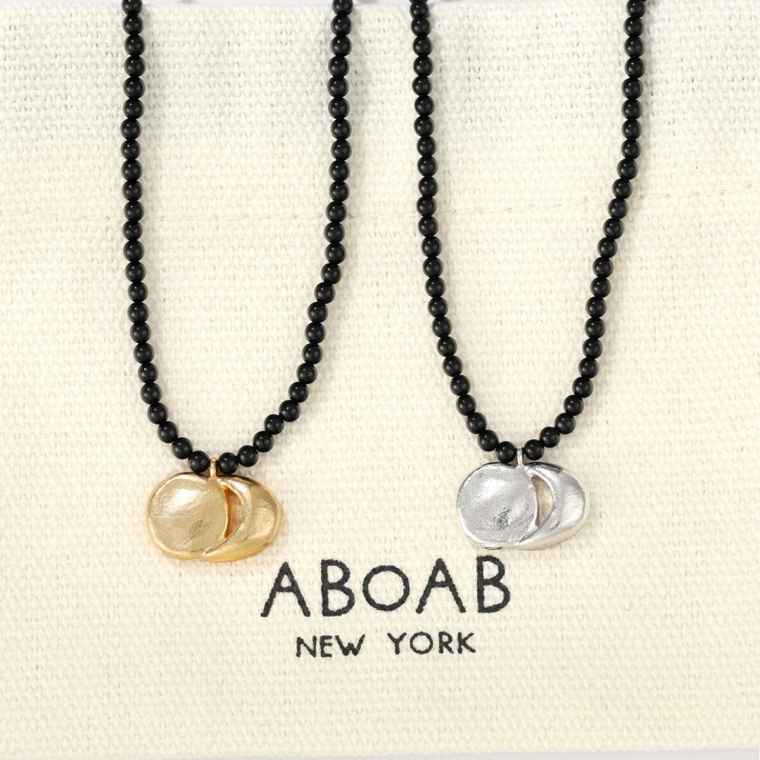 ABOAB 'Crescent and Full Moon' 925 Silver Obsidian Necklace
