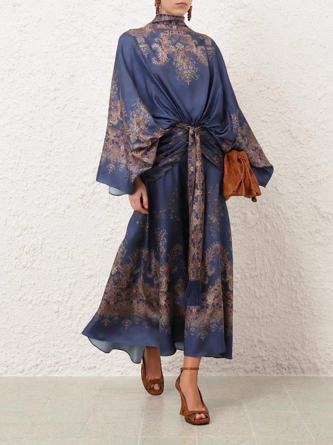 Zimmermann Fall 2026 Valiant Navy Print Batwing Sleeve Gown Dress