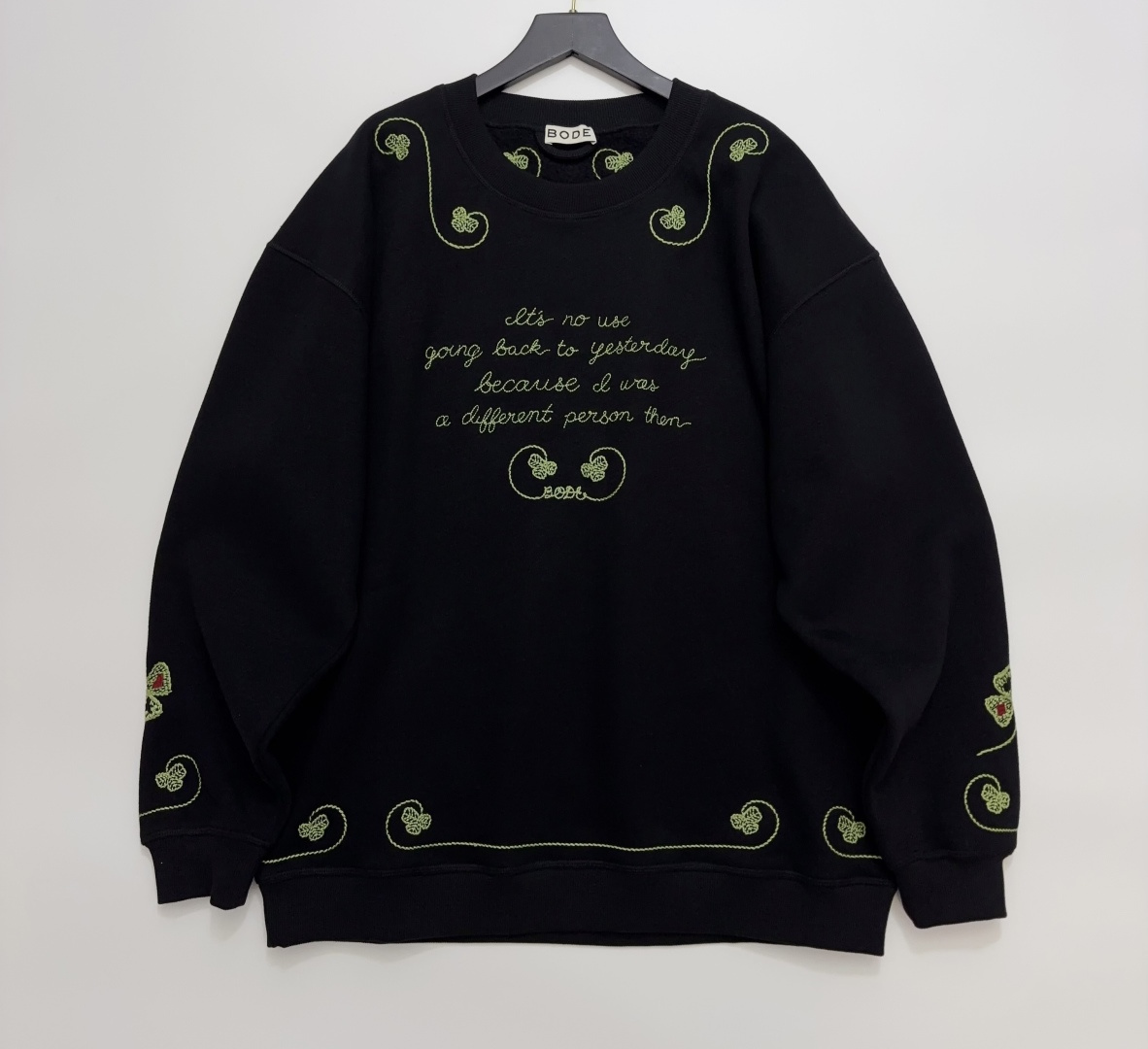 Bode Green Embroidered Cotton Sweatshirt Loose Relaxed Top