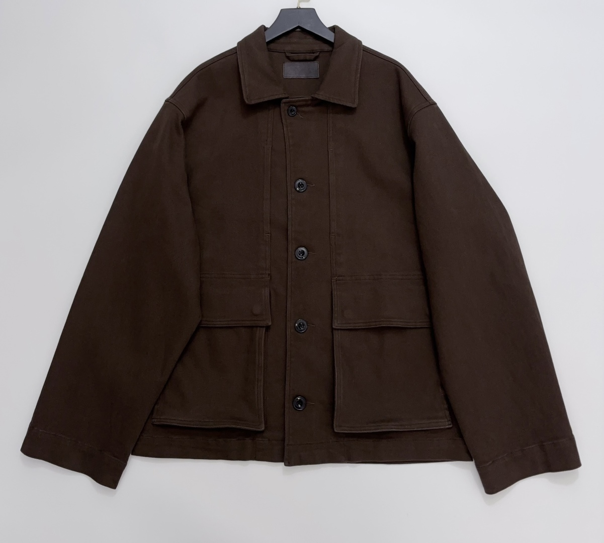 Lemaire Workwear Jacket with Lapel, Large Pockets, and Loose Washed Cotton Short Outerwear
