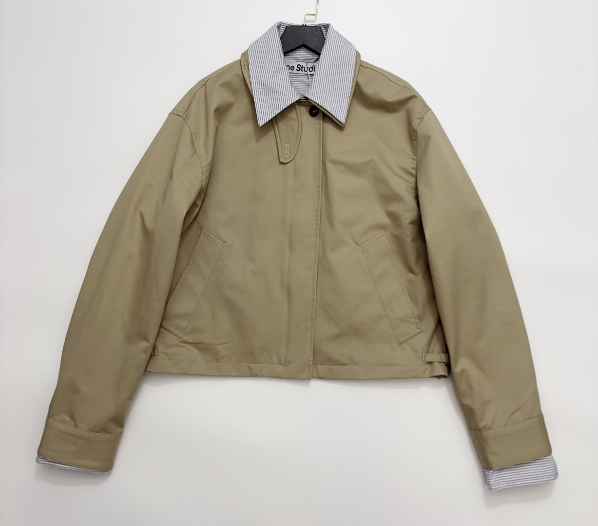 Acne Studios Niche Faux Two-Piece Color-Block Short Jacket, Khaki Lapel Jacket