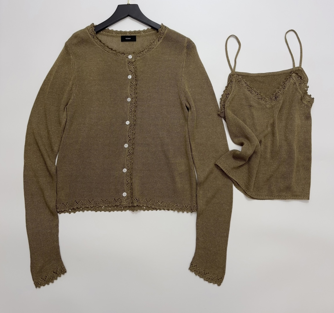 ICE DUST Early Autumn Crochet Lace Knit Cardigan & Knit Camisole Set