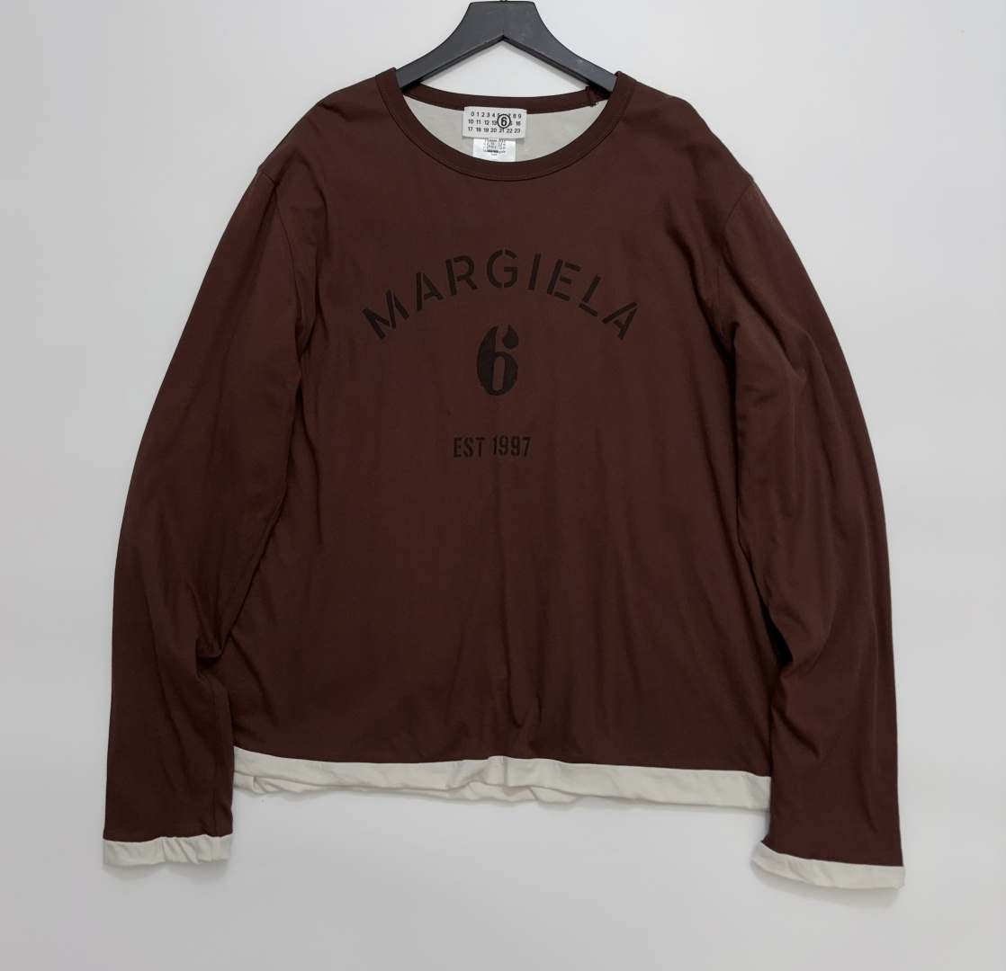 MM6 Maison Margiela MM6 Cotton Brown Double-Sided Long Sleeve T-Shirt