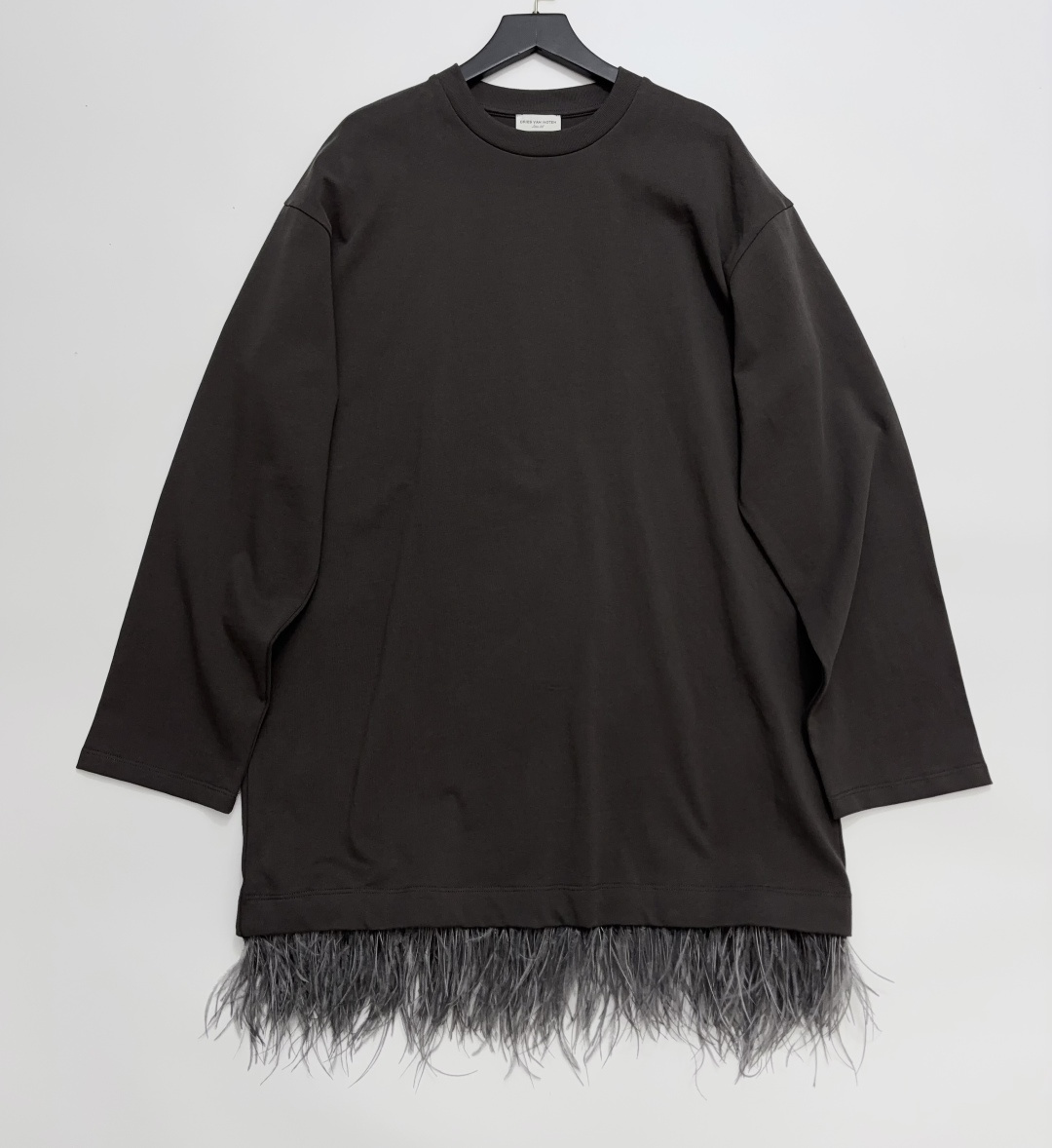 Dries Van Noten Heavy Embellished Detachable Ostrich Feather Hem Versatile Relaxed Long T-Shirt Dress