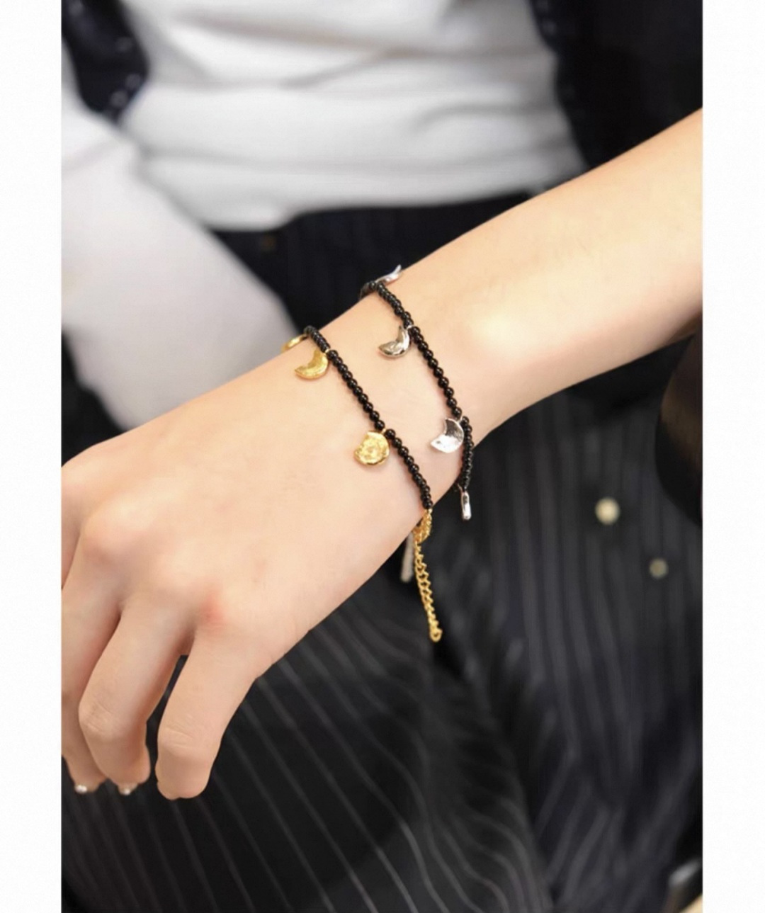 ABOAB 'Crescent and Full Moon' 925 Silver Obsidian Bracelet