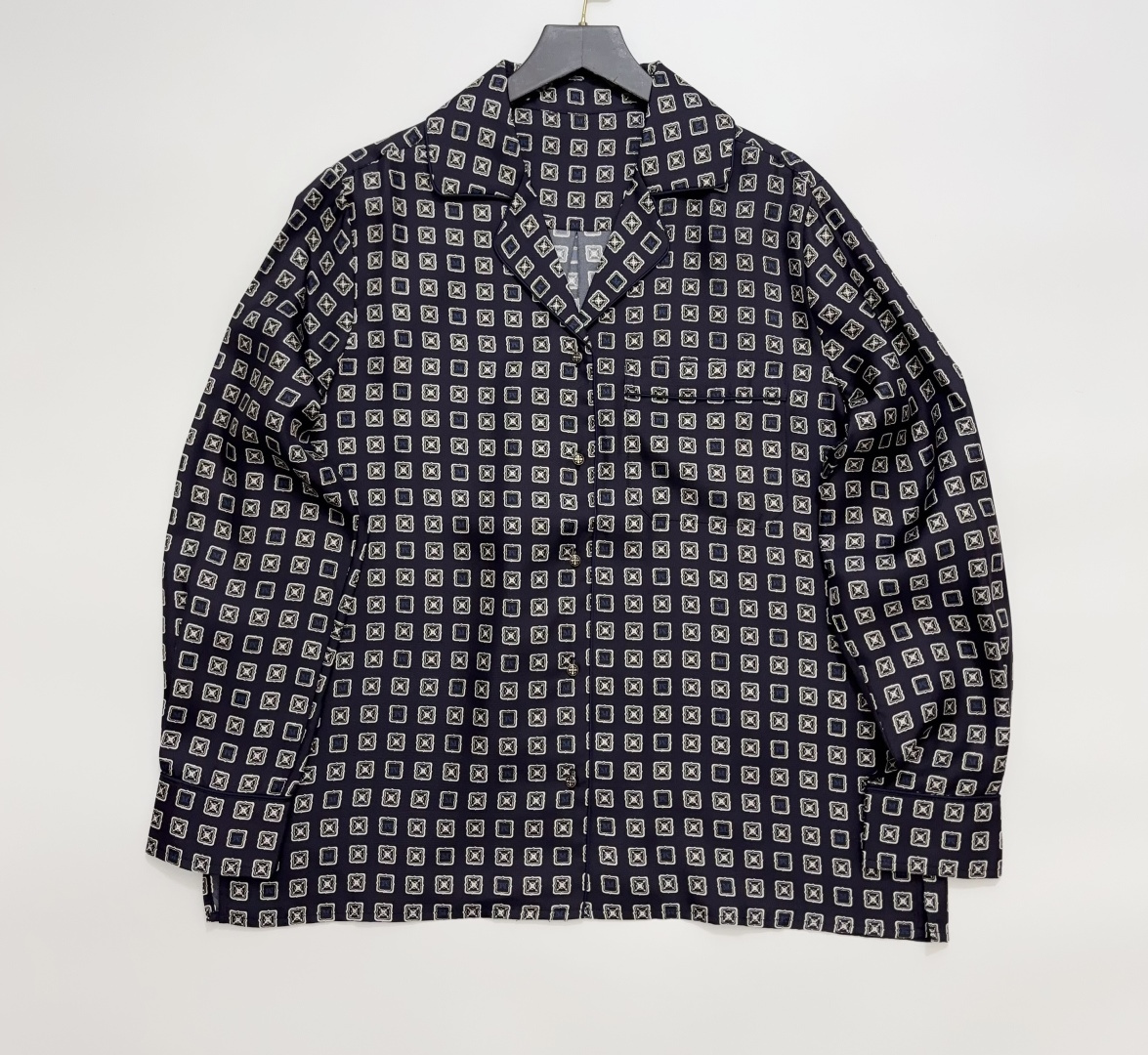 Max Mara Dark Blue Vintage Heavy Embroidered Plaid Twill Silk Shirt