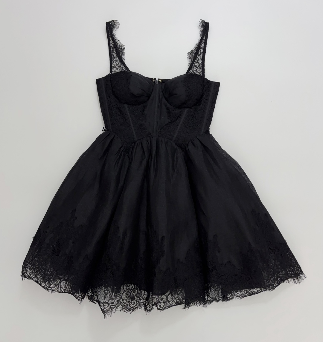 Zimmermann Early Autumn Lace Patchwork Strapless Cinch-Waist Tie-Detail Bubble Mini Dress