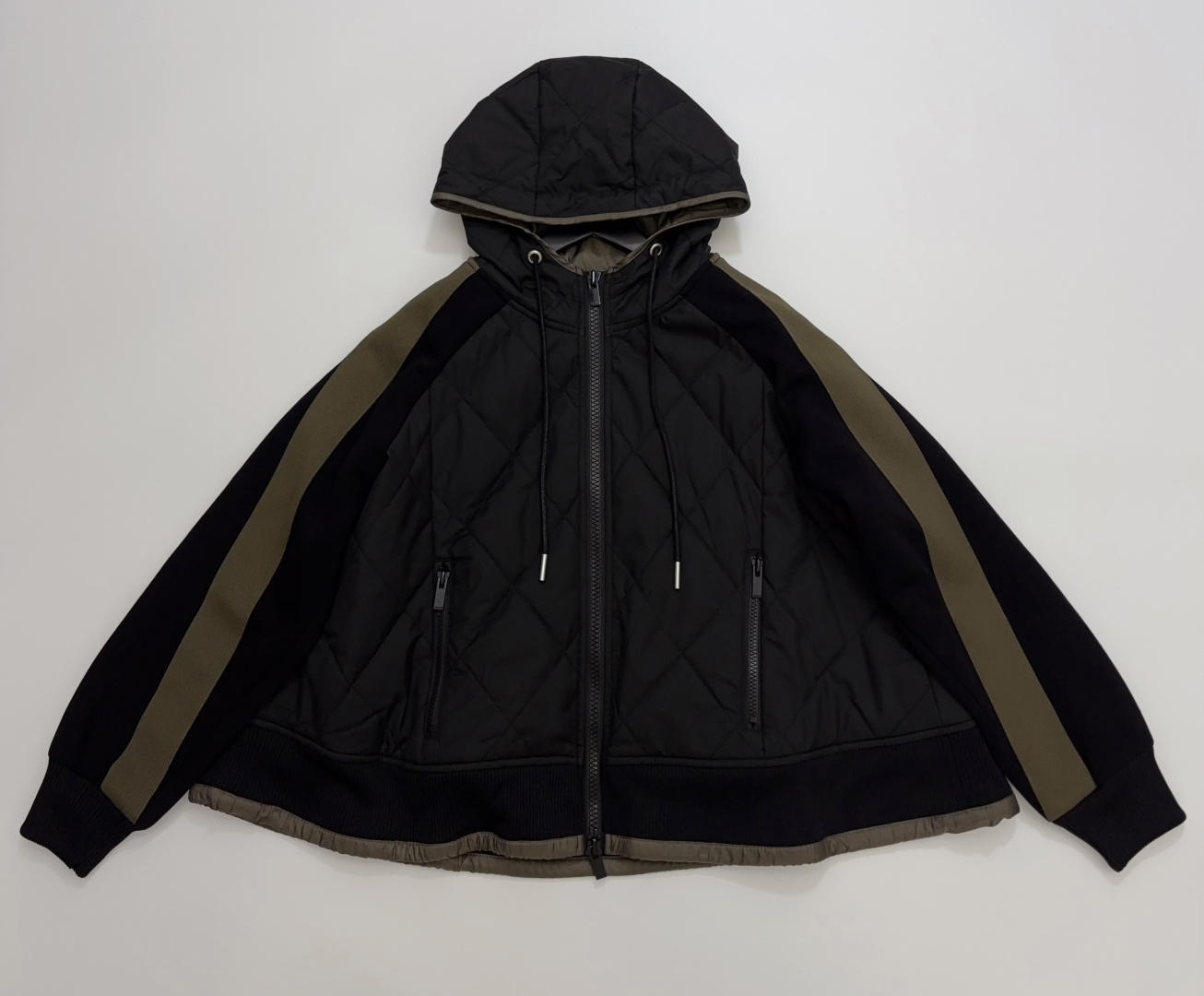 Sacai Niche Heavy Patchwork Padded Hooded Colorblock Jacket