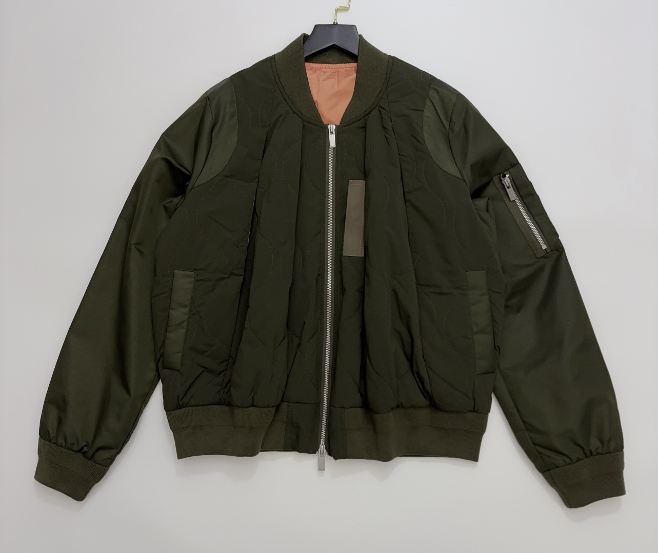 Sacai Patchwork Padded Zip Pleated Stand Collar Jacket