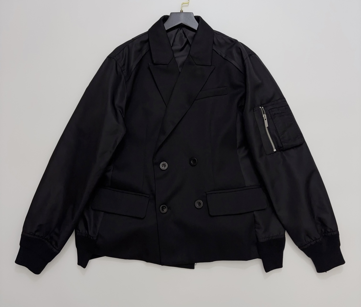 Sacai Deconstructed Dark-Style Heavy Patchwork Trench Coat Lapel Zip Sleeve Jacket