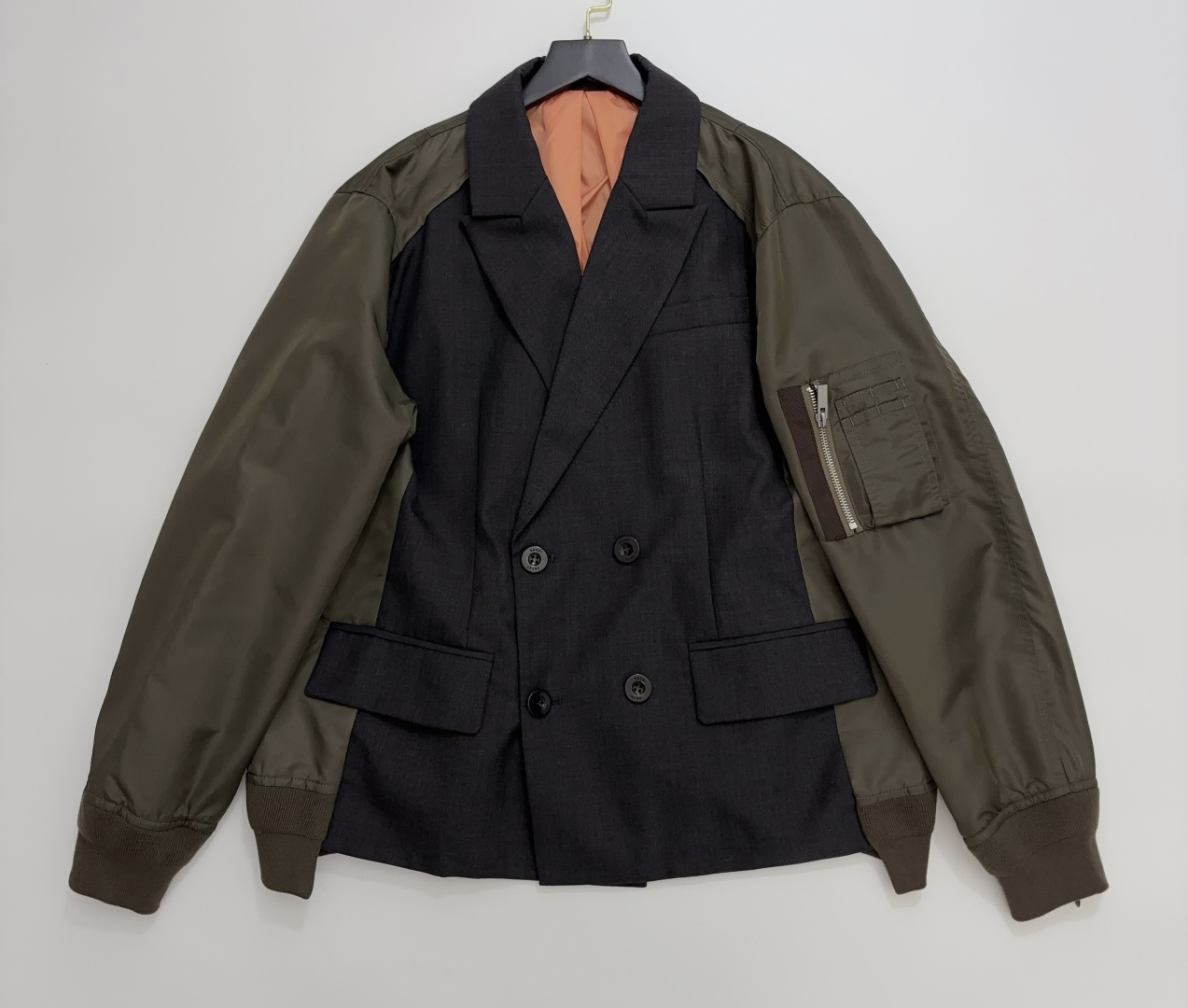 Sacai Deconstructed Dark-Style Heavy Patchwork Trench Coat Lapel Zip Sleeve Jacket