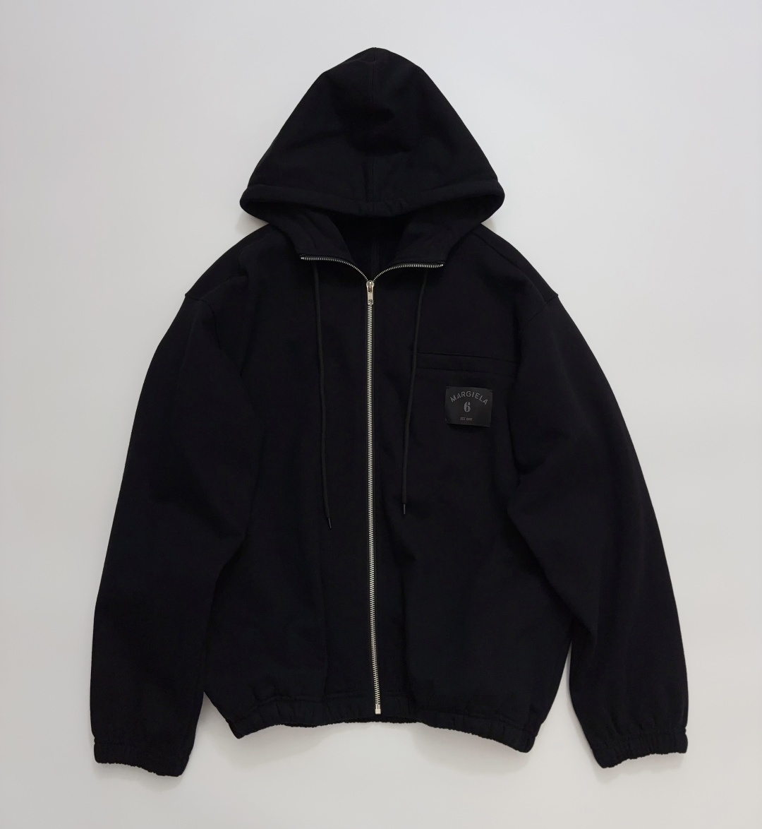 MM6 Maison Margiela Black Hooded Loose Fit Zipper Sweatshirt