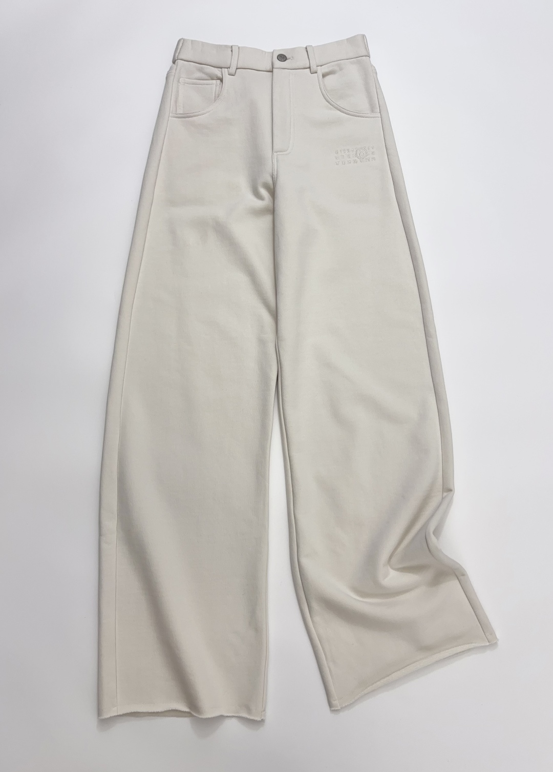 MM6 Maison Margiela Digital Embroidered Ecru High-Waist Wide-Leg Relaxed Drape Floor-Length Trousers