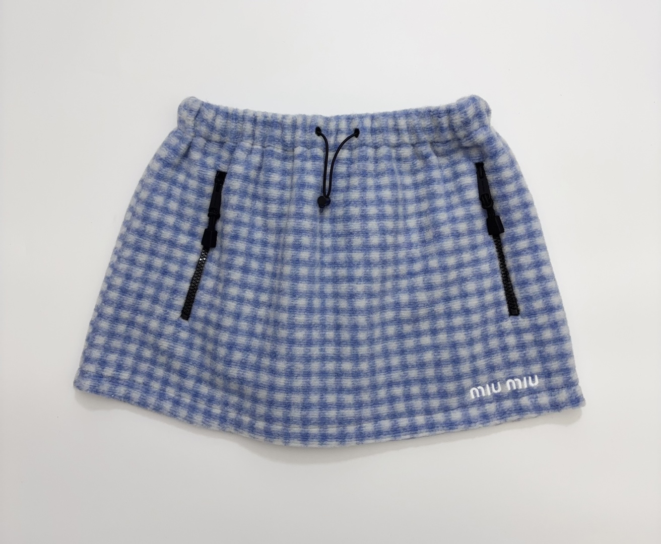 Miu Miu Women's Blue and White Plaid Mini Skirt