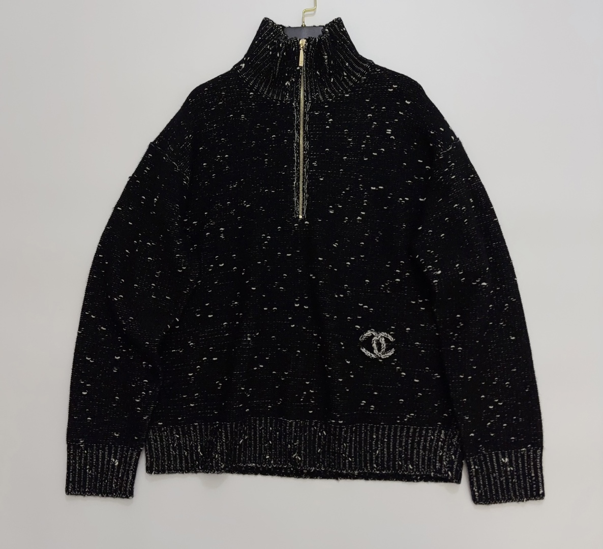 Chanel Star Embellished Half-Zip Stand Collar Long Sleeve Knit Top
