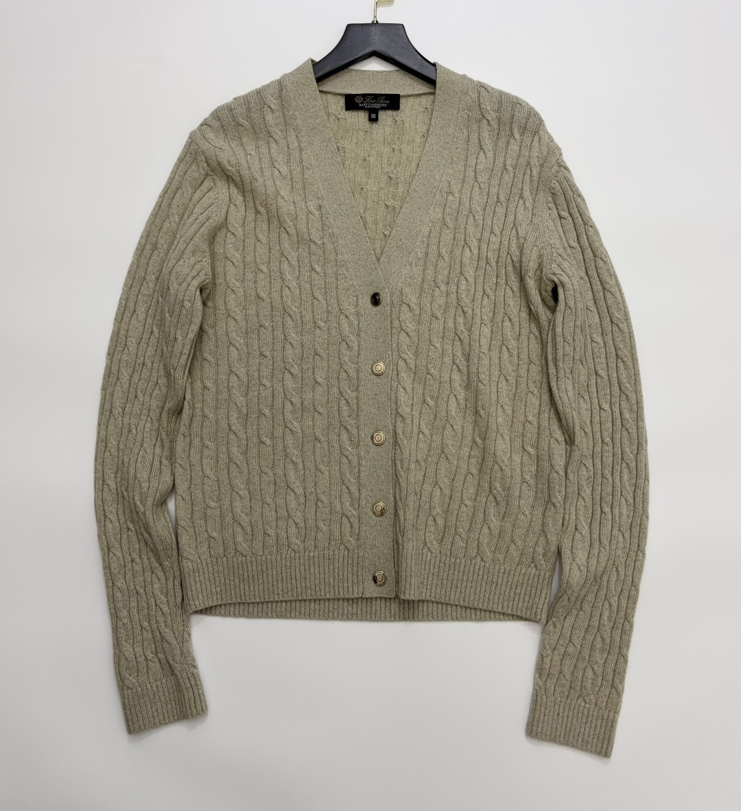Loro Piana Oatmeal Grey Cable Knit V-Neck Cardigan