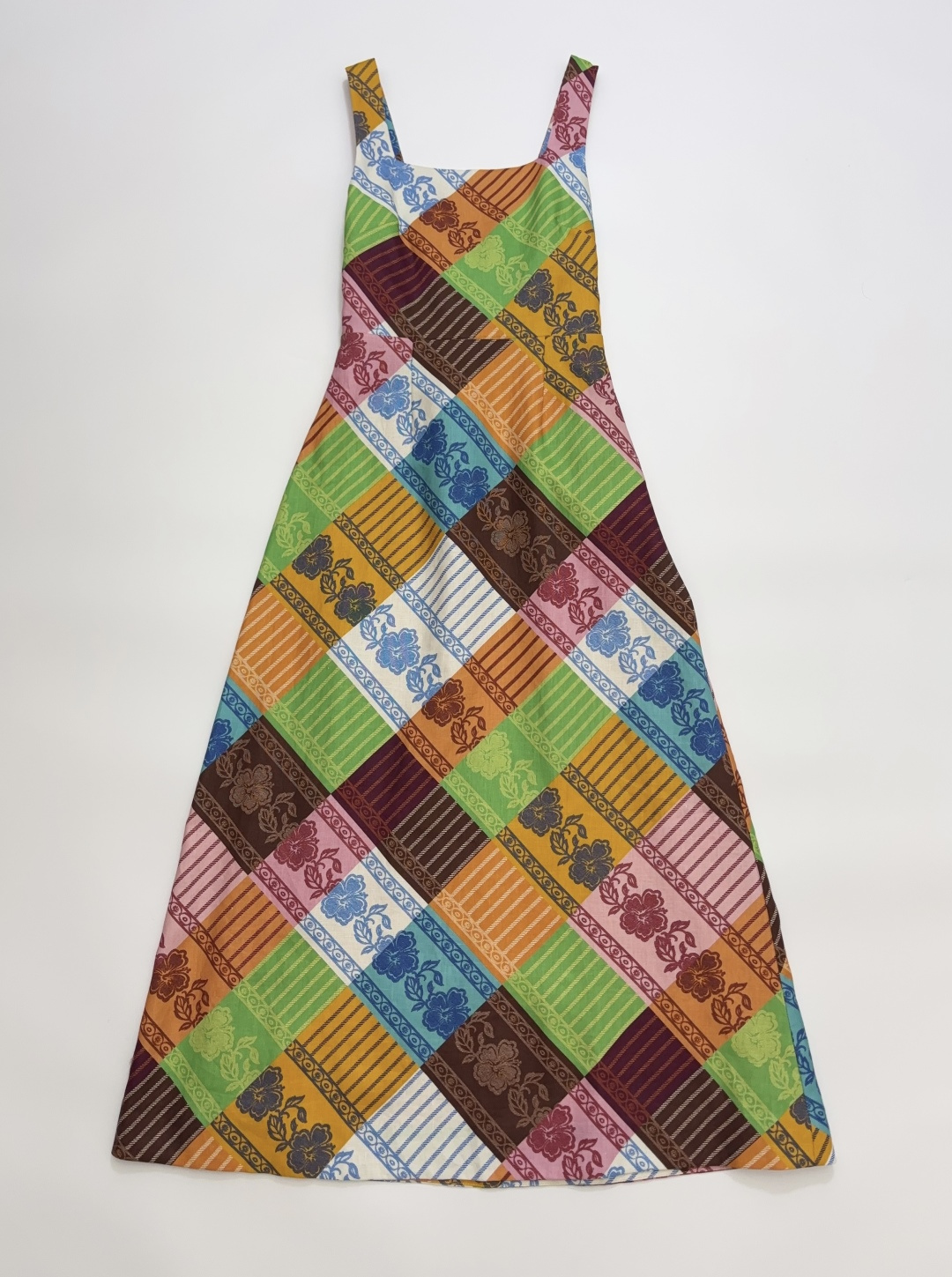 Alémais Candy Plaid Floral Square-Neck Sleeveless Retro Camisole Maxi Dress